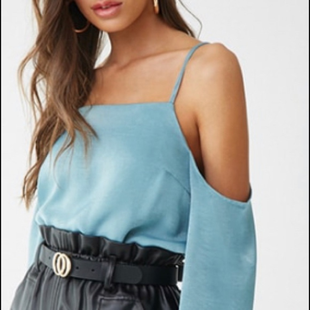 Satin Open-shoulder bell sleeve top